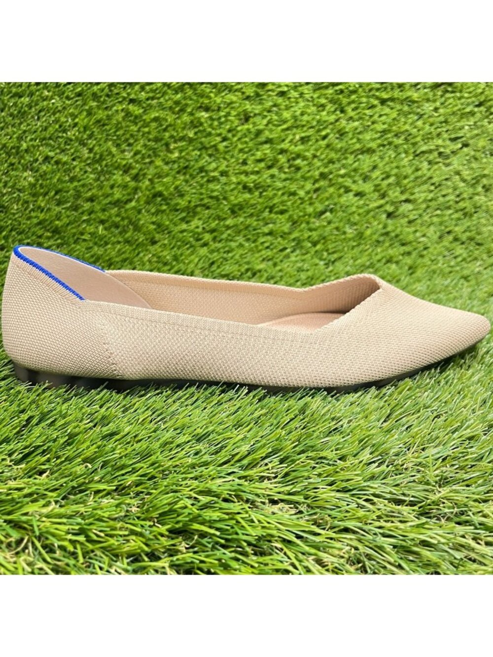 Rothy's The Point Womens Size 10 Beige Blue Casual Classic Slip On Ballet Flats